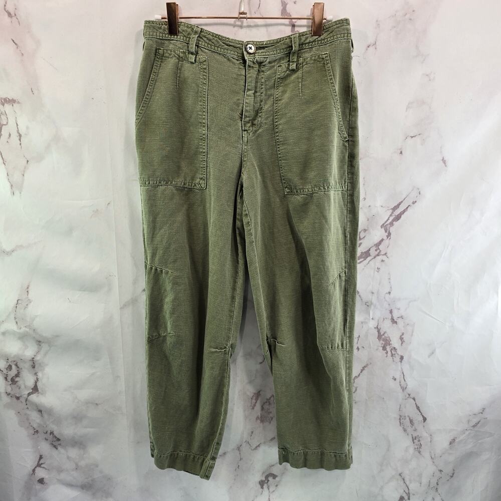 Anthropologie Pants Womens 26 Green Linen Tencel High Rise Crop Utility Audra